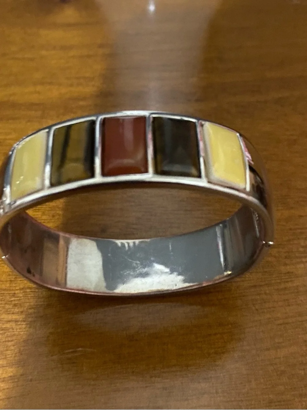 Multicolor Inlay marbled Stone Cuff Clamp Bracelet - Yellow and Browns